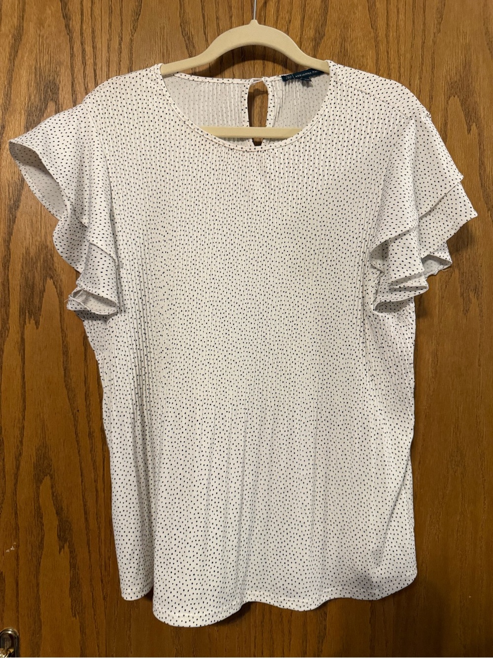 Adrianna Papell White Blouse with Black Dot Ruffle Sleeves